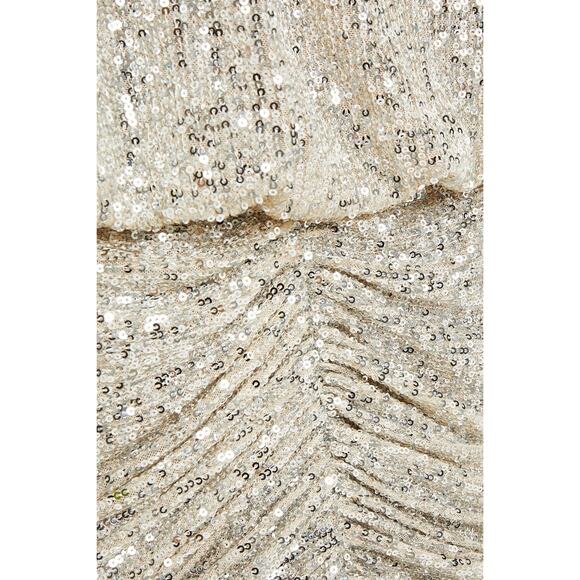 RETROFÊTE Gold Flynn ruched sequined tulle mini dress size L - Picture 14 of 15